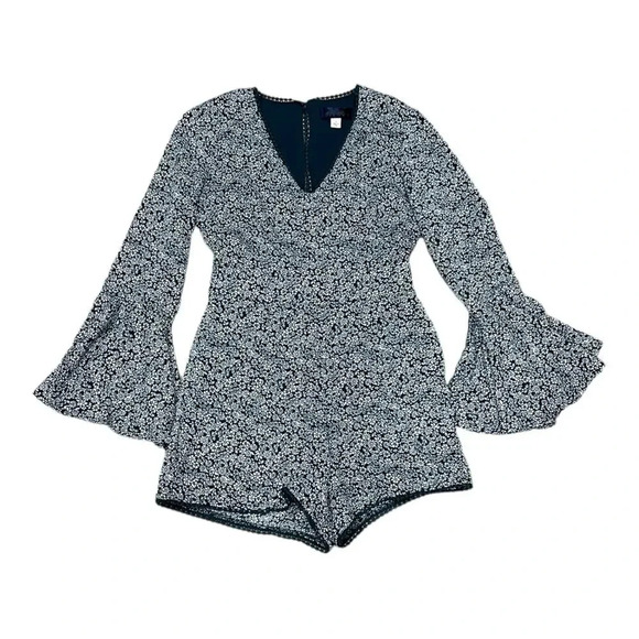 Blue Rain Teal Floral Poet Long Sleeve Romper S - Picture 1 of 7